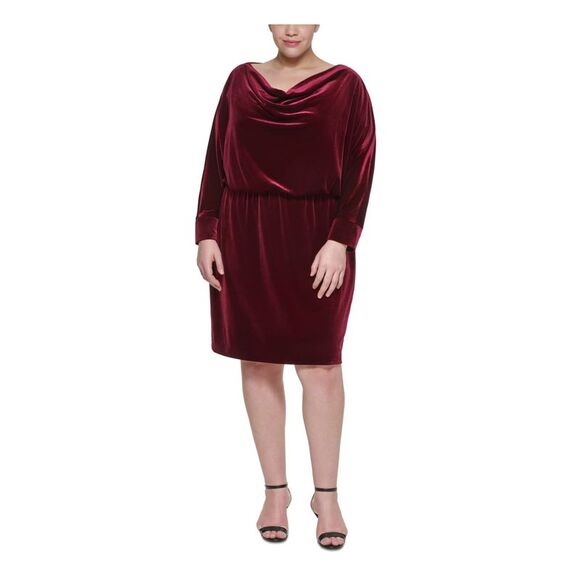 JESSICA HOWARD Womens Burgundy Long Sleeve Knee Length Blouson Dress Plus 20W - Picture 1 of 4
